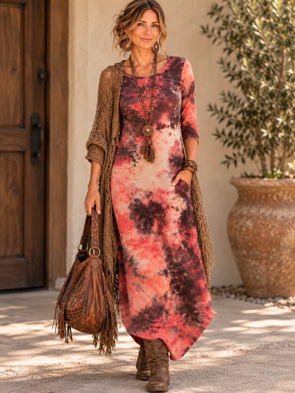 Carole Christian Tie-Dye Maxi Dress S Soft Boho Artsy Knit